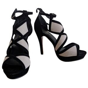 Shein Women's 40 Black White Strappy Velvet High Heels